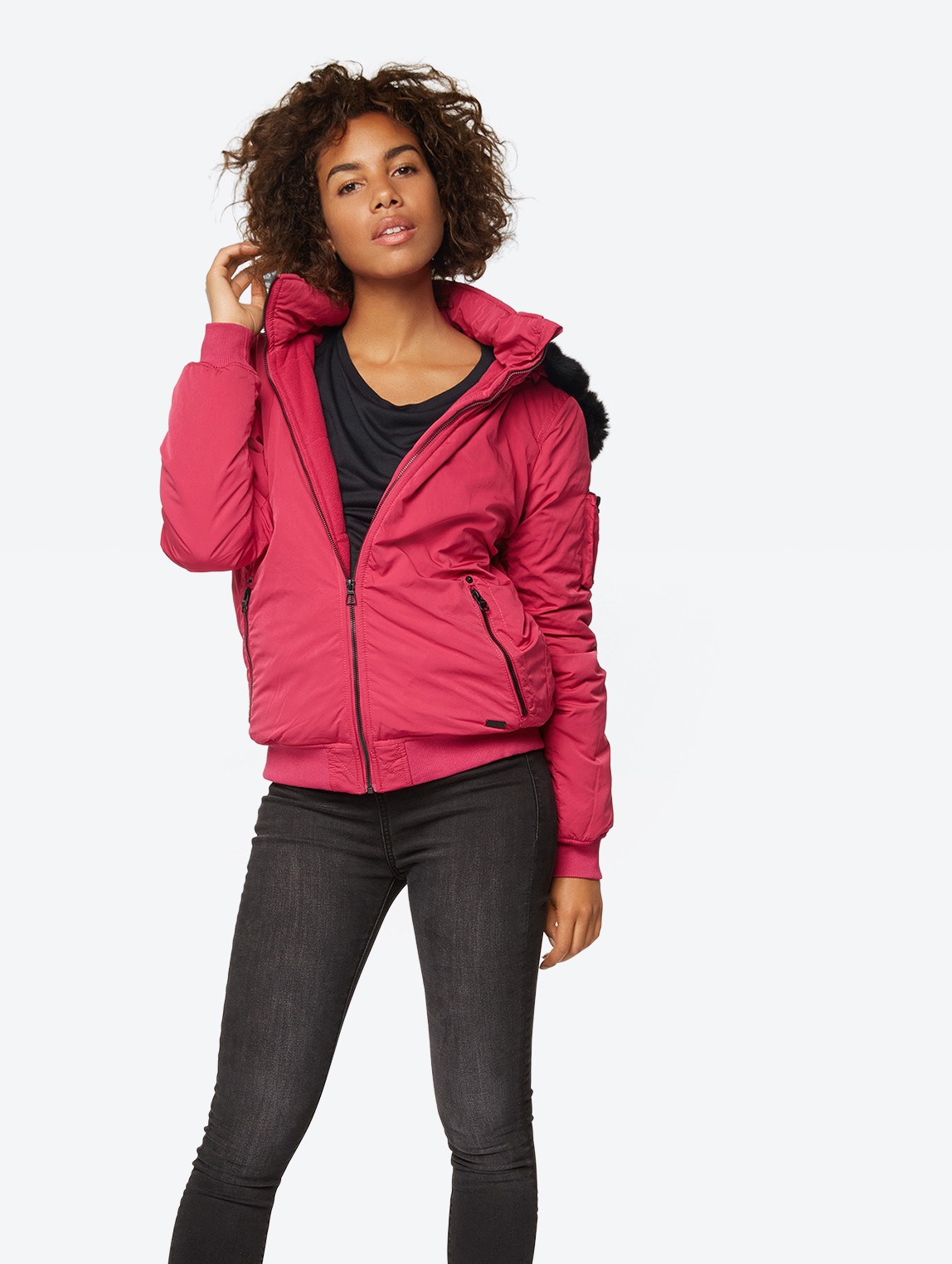 Bench Bomber Jacket With Removable Fur Hood Pink Streeto